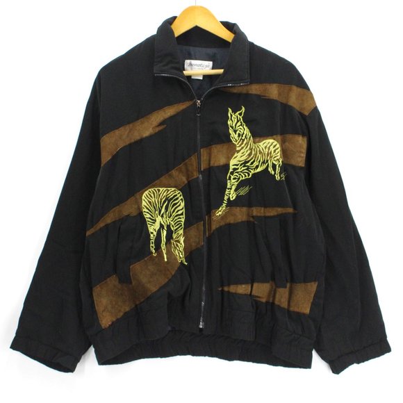 Vintage Monaliza Jacket High Fashion Women's Black Zebra Pattern Full Zip 2XL - Picture 1 of 8